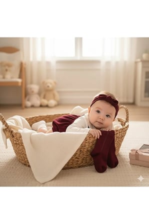 Kız Bebek 3–6 Ay Bordo Kadife Tulum Body 4’lü Takım – Kutulu Özel Tasarım