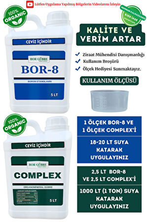 Ceviz İçin (Complex-5Lt ve Bor-8 5Lt) Organik Sıvı Gübre-Ürün Sayısı, Kalite ve Verim Artar.