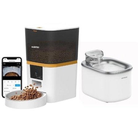 Haustier QWF Kameralı Akıllı Beslenme İstasyonu, QQ005 Kameralı Akıllı Kedi Mama Kabı & WF007L Kedi Su Sebili, İkisi Bir Arada Avantaj Set