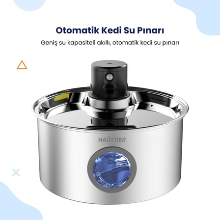 Haustier W2 Otomatik Kablosuz Kedi Su Pınarı, Sensörlü , Bataryalı , Ultra Sessiz, Çelik , 3.2Lt Hazne
