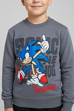 Sonic Desenli Gri Renk Erkek Çocuk Eşofman Takım