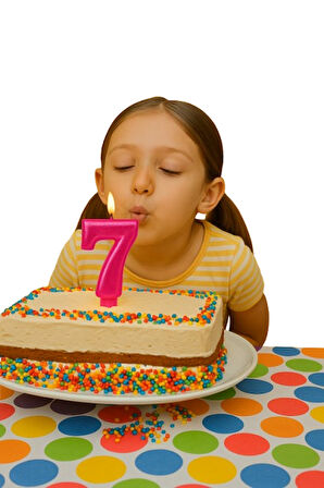  Mum Fuşya Pembe ışıltılı 7 Yaş mumu Koyu Pembe 8cm büyük doğum günü mumu  