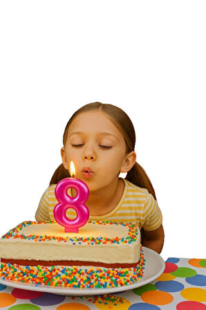 Mum Fuşya Pembe ışıltılı 8 Yaş mumu Koyu Pembe 8cm büyük doğum günü mumu