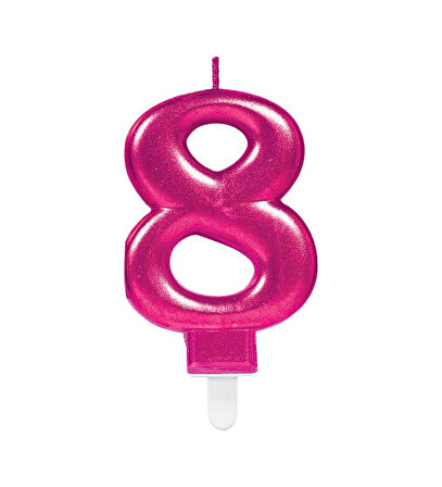 Mum Fuşya Pembe ışıltılı 8 Yaş mumu Koyu Pembe 8cm büyük doğum günü mumu
