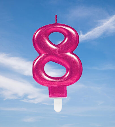 Mum Fuşya Pembe ışıltılı 8 Yaş mumu Koyu Pembe 8cm büyük doğum günü mumu