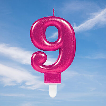 Mum Fuşya Pembe ışıltılı 9 Yaş mumu Koyu Pembe 8cm büyük doğum günü mumu