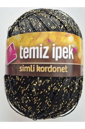 İPEK Temiz İpek Simli Kordonet Siyah renk altın sim