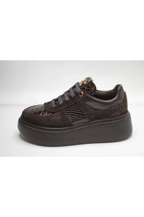 KADIN HAKİKİ DERİ KAHVE SÜET DESENLİ GÜNLÜK SNEAKER