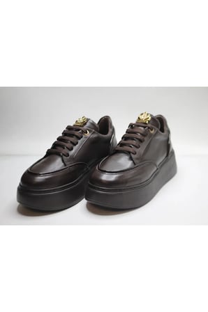 KADIN HAKİKİ KAHVE DERİ KAHVE RUGAN GARNİLİ GÜNLÜK SNEAKER