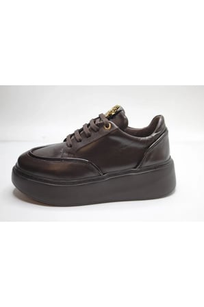KADIN HAKİKİ KAHVE DERİ KAHVE RUGAN GARNİLİ GÜNLÜK SNEAKER