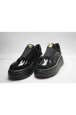 KADIN HAKİKİ SİYAH SÜET DERİ HAKİKİ SİYAH RUGAN DERİ GÜNLÜK SNEAKER