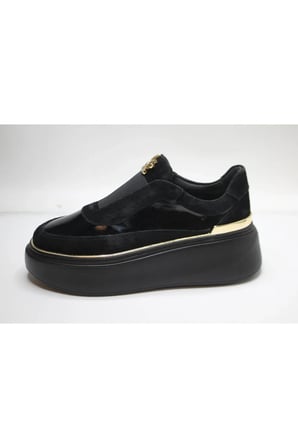 KADIN HAKİKİ SİYAH SÜET DERİ HAKİKİ SİYAH RUGAN DERİ GÜNLÜK SNEAKER