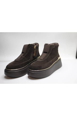 KADIN HAKİKİ DERİ GÜNLÜK SNEAKER BOT — Kahverengi
