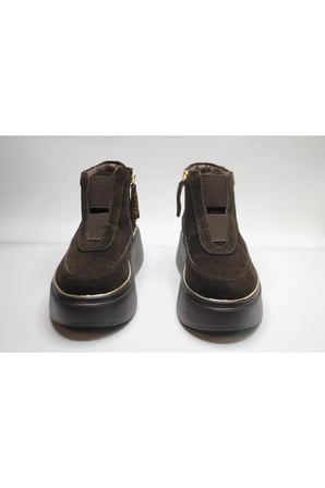KADIN HAKİKİ DERİ GÜNLÜK SNEAKER BOT — Kahverengi