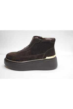 KADIN HAKİKİ DERİ GÜNLÜK SNEAKER BOT — Kahverengi