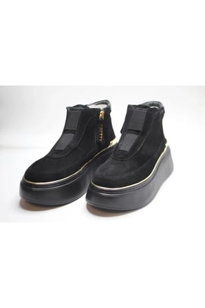 KADIN HAKİKİ DERİ GÜNLÜK SNEAKER BOT — Siyah