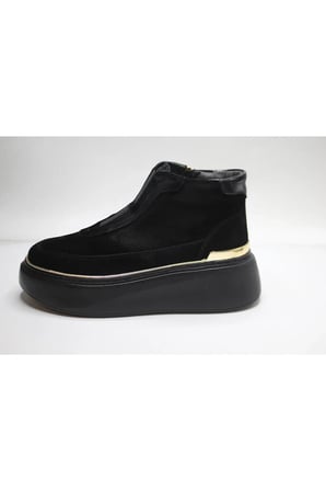 KADIN HAKİKİ DERİ GÜNLÜK SNEAKER BOT — Siyah
