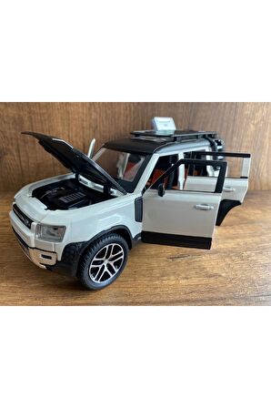 Oyuncak Land Rover Defender Model Araba Işıklı Sesli Kapıları Açılır Land Rover Defender Beyaz Araba