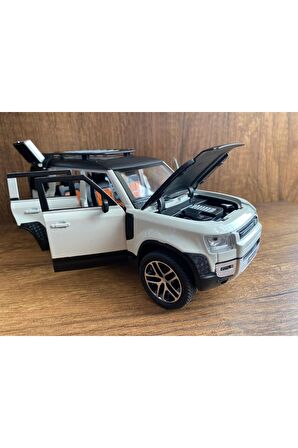 Oyuncak Land Rover Defender Model Araba Işıklı Sesli Kapıları Açılır Land Rover Defender Beyaz Araba