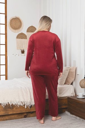 Büyük Beden Kırmızı Likralı Soft Kadife Pijama Takımı