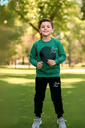 Basketball Yazı Desenli Yeşil Renk Erkek Çocuk Eşofman Takımı