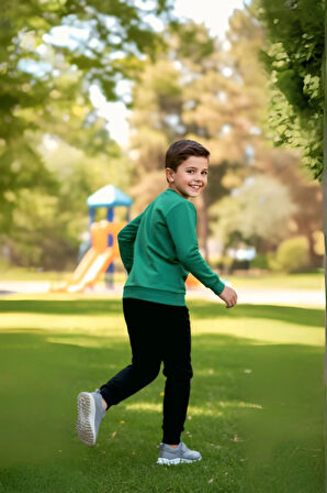 Basketball Yazı Desenli Yeşil Renk Erkek Çocuk Eşofman Takımı