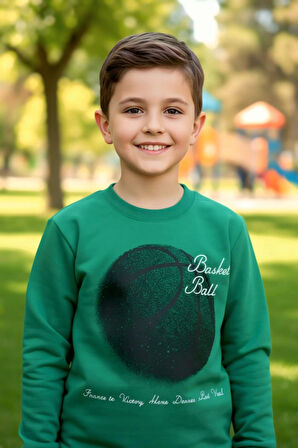 Basketball Yazı Desenli Yeşil Renk Erkek Çocuk Eşofman Takımı