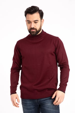 Erkek Bordo Yarım Boğazlı Kazak