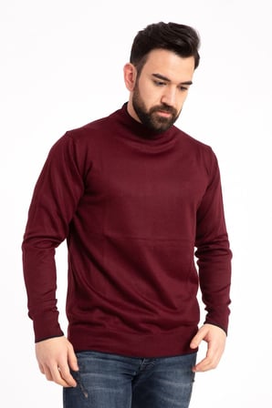 Erkek Bordo Yarım Boğazlı Kazak