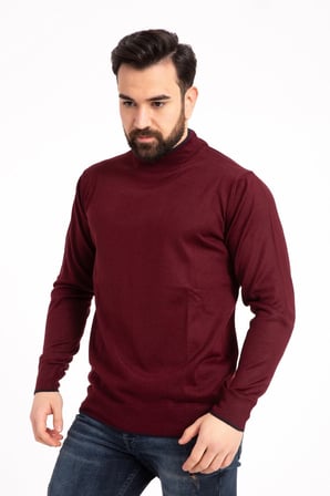 Erkek Bordo Yarım Boğazlı Kazak