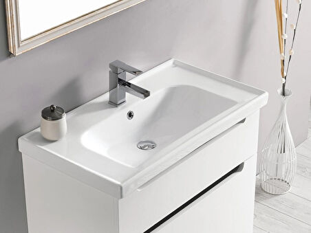 TURKUAZ Frame Etajerli Lavabo 50x28 cm (Soldan Bataryalı)