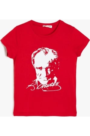 Unısex Kırmızı Ayyıldız Baskılı Baskılı Çocuk T-Shirt