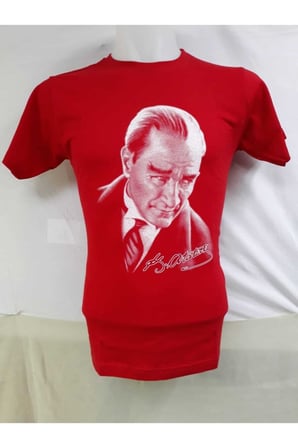 Unısex Kırmızı Mustafa Kemal Atatürk Baskılı Çocuk Tişört