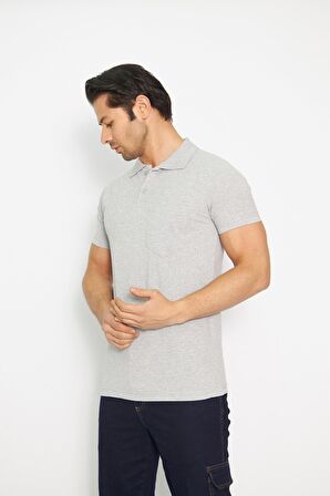 T-shirt Polo Yaka Kısakol %100 Pamuk Cepli Gri