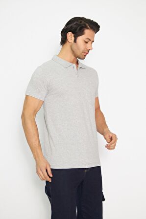 T-shirt Polo Yaka Kısakol %100 Pamuk Cepli Gri