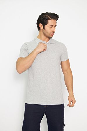 T-shirt Polo Yaka Kısakol %100 Pamuk Cepli Gri
