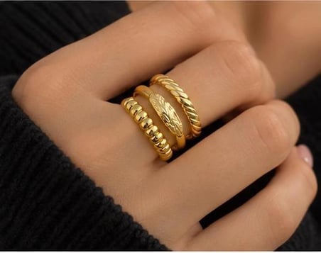 3’lü Kombin Gold Kombin Yüzük Seti
