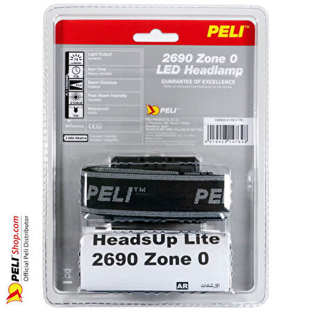 Peli 2690Z0 HeadsUp Lite LED ATEX Zone 0 Far, Antistatik Kafa Bandı, Siyah - ATEX 2015