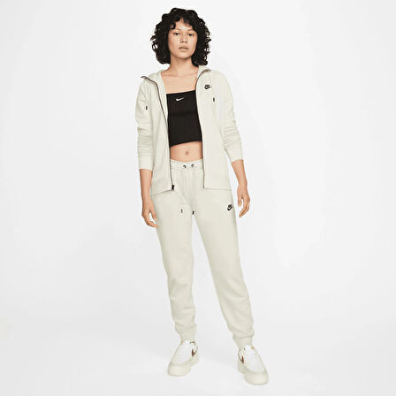 W Nsw Essntl Flc Fz Hoodie Kapüşonlu Fermuarlı Kadın Krem Sweatshirt