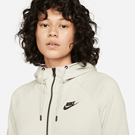 W Nsw Essntl Flc Fz Hoodie Kapüşonlu Fermuarlı Kadın Krem Sweatshirt