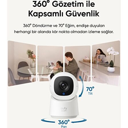 Anker Eufy Security C220 360 Derece Dönebilen Kızılötesi Gece Görüşlü IP Kamera - T8W1 (Anker Türkiye Garantili)