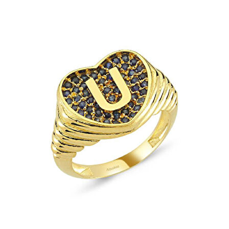 Altın U Harfi Kalp Yüzük