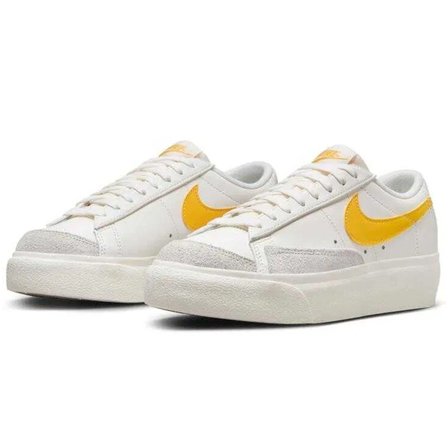 Nike Blazer Platform Leather Unisex Sneaker Hakiki Deri Beyaz-Sarı Günlük Spor Ayakkabı 3cm