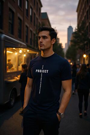 Erkek  Slim Fit Dijital Baskılı Pamuklu T-Shirt