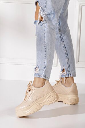 Günlük Kadın Spor Ayakkabı Yüksek Taban 6 Cm Sneaker Siyah - Beyaz - Bej - Rugan - Süet 001