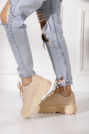Günlük Kadın Spor Ayakkabı Yüksek Taban 6 Cm Sneaker Siyah - Beyaz - Bej - Rugan - Süet 001