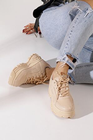 Günlük Kadın Spor Ayakkabı Yüksek Taban 6 Cm Sneaker Siyah - Beyaz - Bej - Rugan - Süet 001