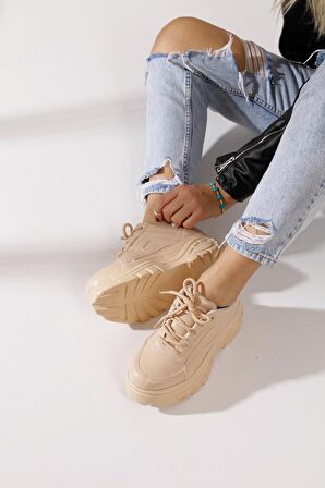 Günlük Kadın Spor Ayakkabı Yüksek Taban 6 Cm Sneaker Siyah - Beyaz - Bej - Rugan - Süet 001