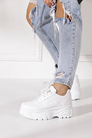 Günlük Kadın Spor Ayakkabı Yüksek Taban 6 Cm Sneaker Siyah - Beyaz - Bej - Rugan - Süet 001