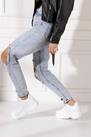 Günlük Kadın Spor Ayakkabı Yüksek Taban 6 Cm Sneaker Siyah - Beyaz - Bej - Rugan - Süet 001